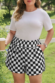 Black Plus Size Checkered Athleisure Shorts