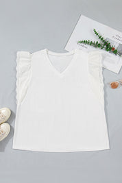 White Eyelet Crochet Splicing Short Sleeve Plus Size Tee