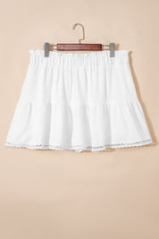 White Plus Size Frilled Elastic Waist Lace Trim Boho Ruffled Shorts