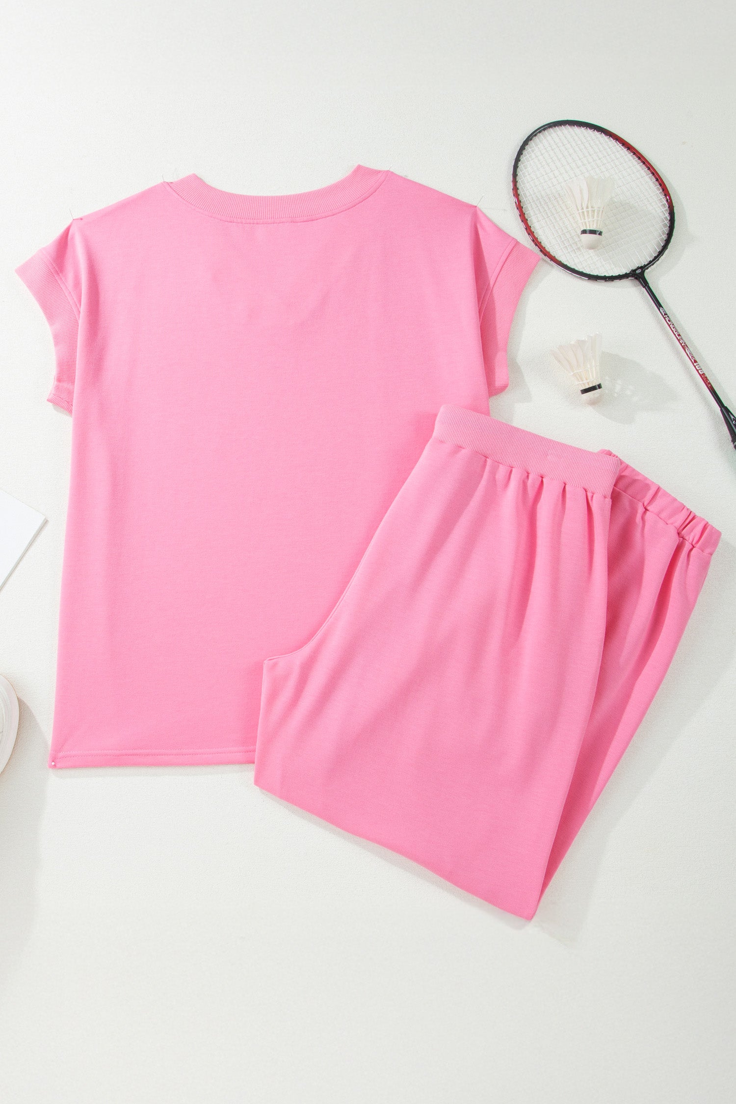 Bonbon Solid V-Neck Tee and Drawstring Plus Size Pants Set