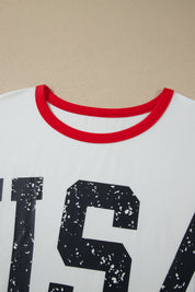 White Retro USA Striped Trim Short Sleeve Plus Size Tee