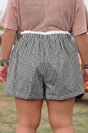 Red Contrast Trim Plaid Print Plus Size Shorts