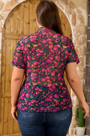 Rose Plus Size Floral Mesh Short Sleeve Top