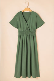 Four Leaf Clover Surplice Neckline Shirred High Waist Plus Size Maxi Dress