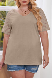 Khaki Striped Raglan Sleeve Plus Size Tee
