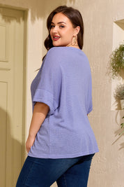 Clearly Aqua V Neck Short Sleeve Plus Size Waffle Knit Top
