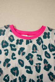Brown Plus Size Leopard Color Block Trim Short 2pcs Set