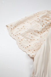 Apricot Plus Size V Neck Lacy Embroidery Patchwork Short Sleeve Maxi Dress