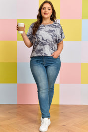 Gray Plus Size Camo Print Casual T Shirt