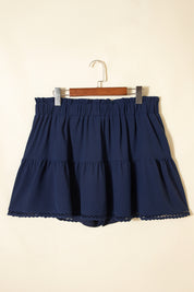 White Plus Size Frilled Elastic Waist Lace Trim Boho Ruffled Shorts