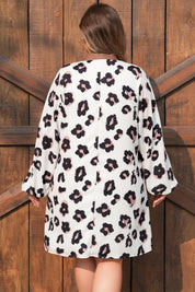 Khaki Leopard Print Contrast V Neck Plus Size Shift Mini Dress