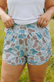 Multicolour Plus Size Camouflage Elastic Waist Athleisure Shorts