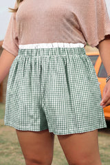 Red Contrast Trim Plaid Print Plus Size Shorts