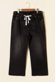 Dark Blue Acid Wash Contrast Lace-up Plus Size Jeans