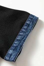 Black Colorblock Denim Collar Short Sleeve Plus Size Shift Dress