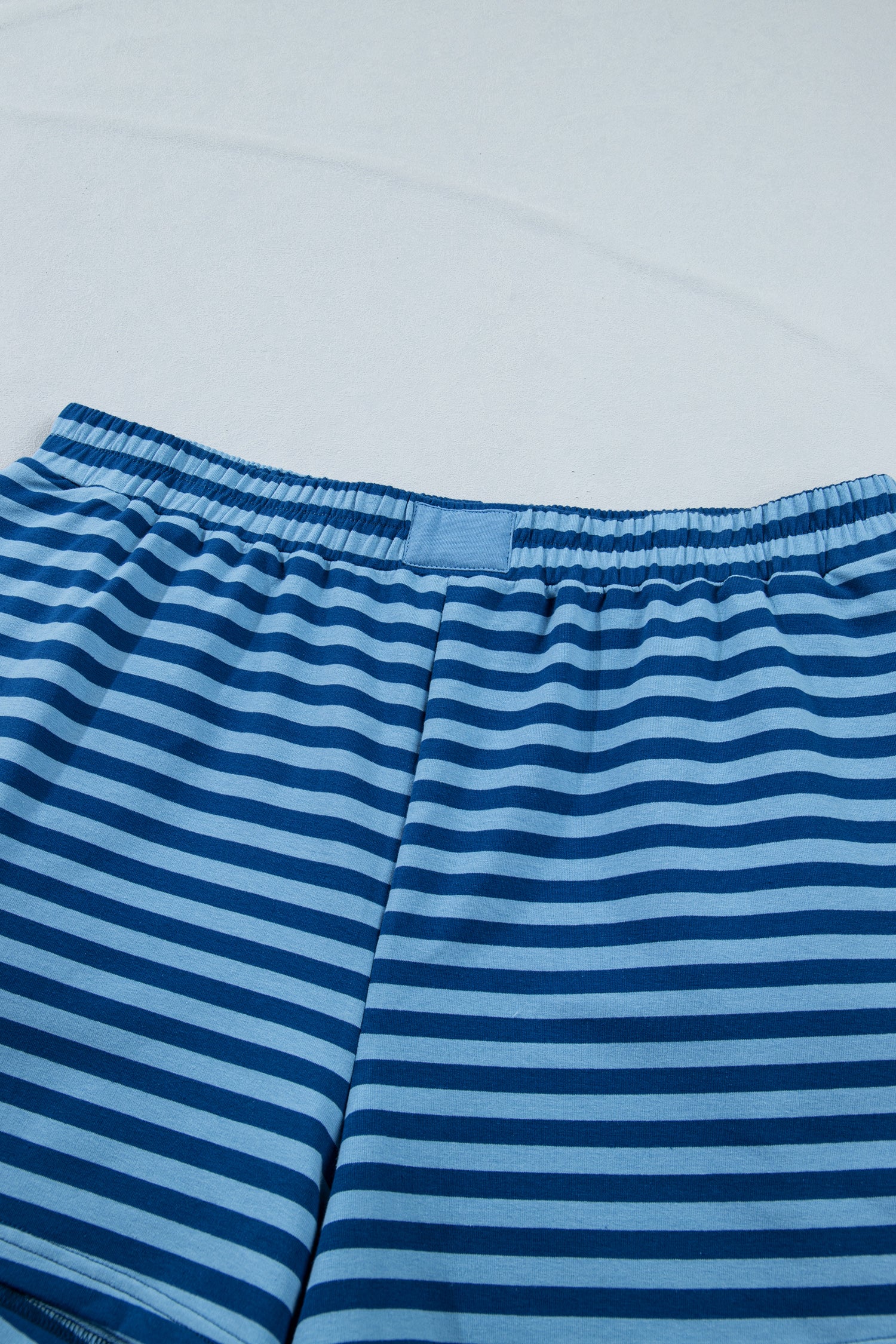 Blue Stripe Plus Size Dropped Shoulder Tee and Shorts Two-Piece Set