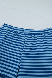 Blue Stripe Plus Size Dropped Shoulder Tee and Shorts Two-Piece Set