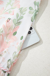 Pink Plus Size Floral Print Striped Detail Short Summer Dress
