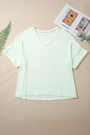 Clearly Aqua V Neck Short Sleeve Plus Size Waffle Knit Top