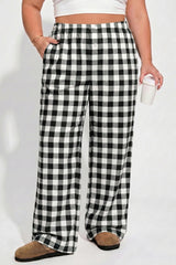 Black Plus Size Plaid Pattern Elastic Waist Shift Pants