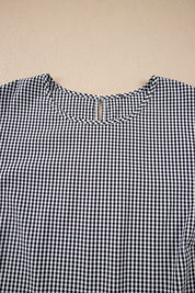 Black Plus Size Plaid Bow Decor Bell Sleeve Round Neck Jumper