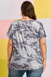 Gray Plus Size Camo Print Casual T Shirt