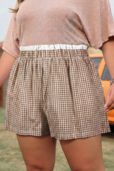 Red Contrast Trim Plaid Print Plus Size Shorts