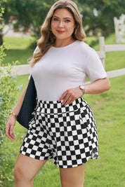 Black Plus Size Checkered Athleisure Shorts