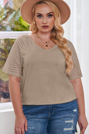 Khaki Striped Raglan Sleeve Plus Size Tee