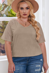 Khaki Striped Raglan Sleeve Plus Size Tee