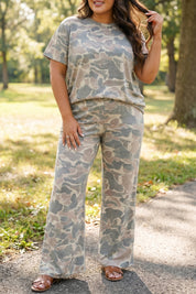 Multicolour Retro Camouflage Print Plus Size 2pcs Outfit