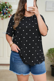 Black Plus Size Dotted Casual T Shirt
