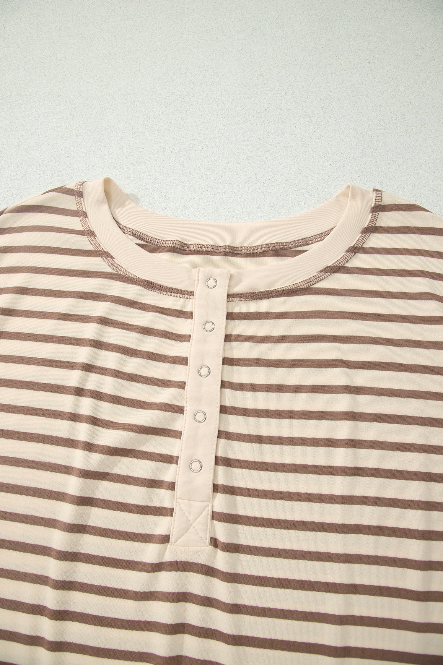 Brown Stripe Plus Size Half Buttons Top and Shorts Set