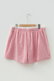 Red Contrast Trim Plaid Print Plus Size Shorts