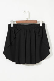 Black Plus Size Drawstring Waist Flared Tennis Skort