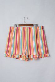 Orange Stripe Plus Size Elastic Waist Ruffle Hem Shorts