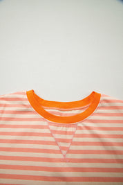 Pink Stripe Drop Shoulder T Shirt and Shorts Plus Size Summer Set