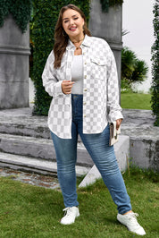 Khaki Plus Size Checkered Buttoned Down Casual Western Jacket